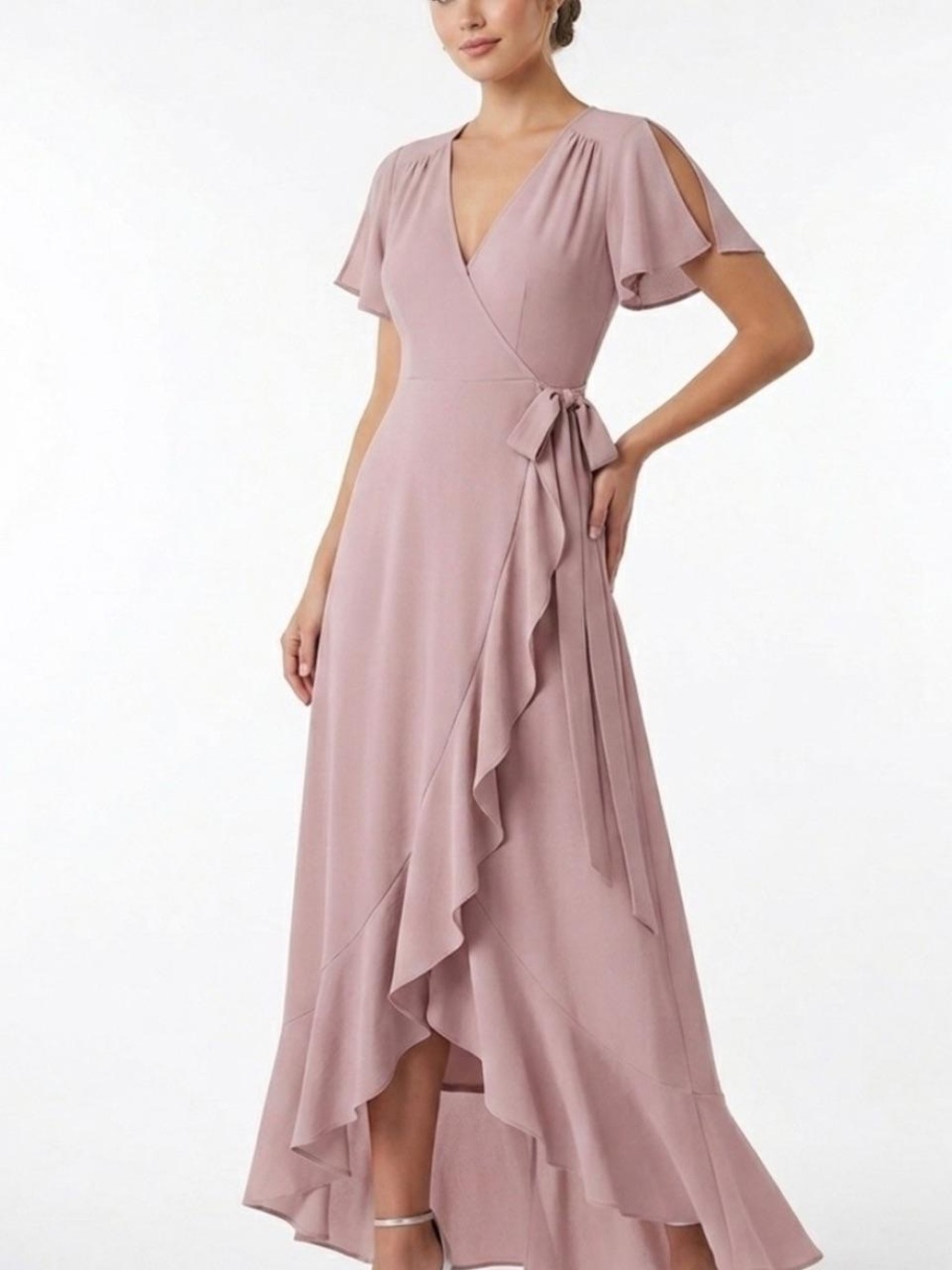 Pink Wrap High-Low Maxi Dress